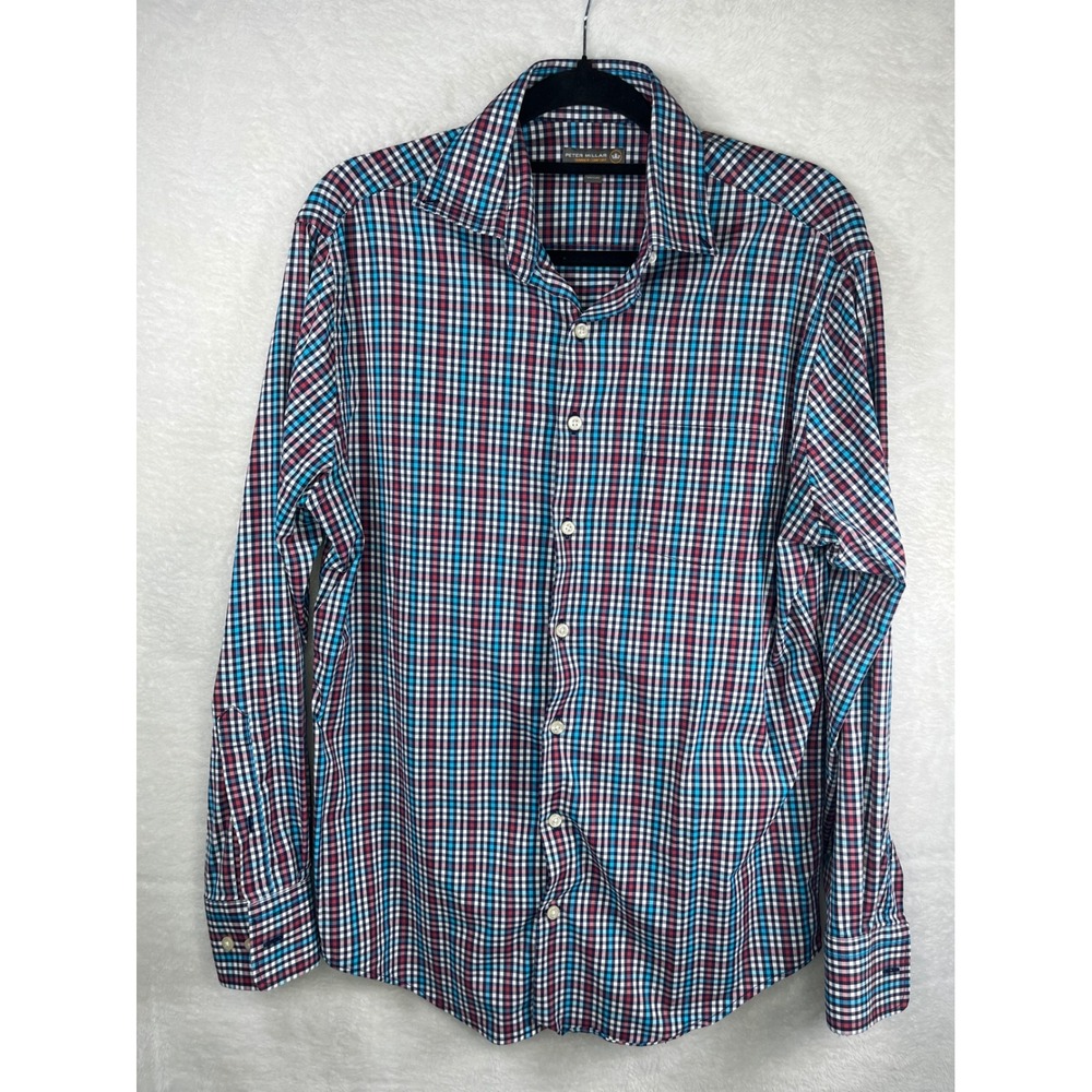 Peter Millar‎ Summer Comfort Mens Medium Plaid Button Up Long Sleeve Shirt
